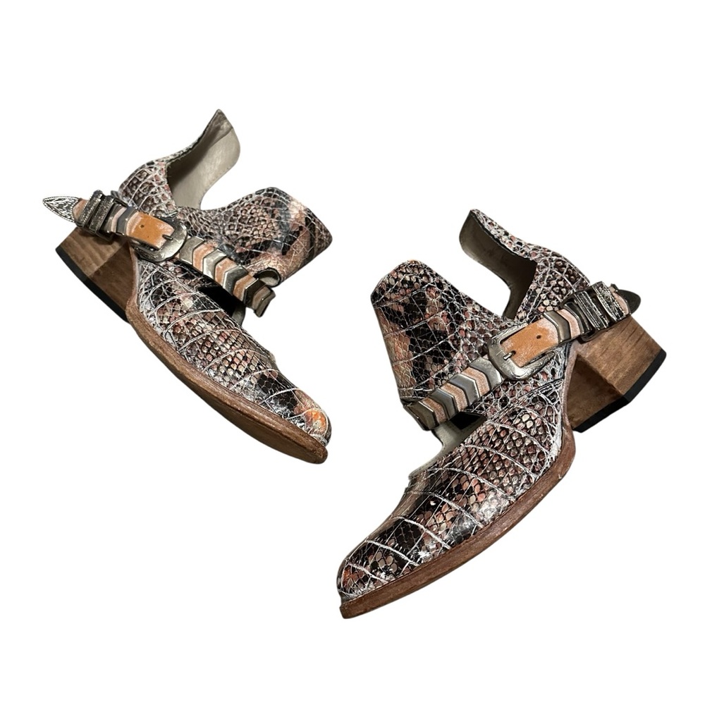 FREEBIRD by Steven Pink Blade Croc Embossed Studded Block Heel Ankle Bootie - Picture 6 of 12